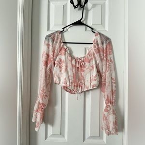 Floral Pink and White Blouse